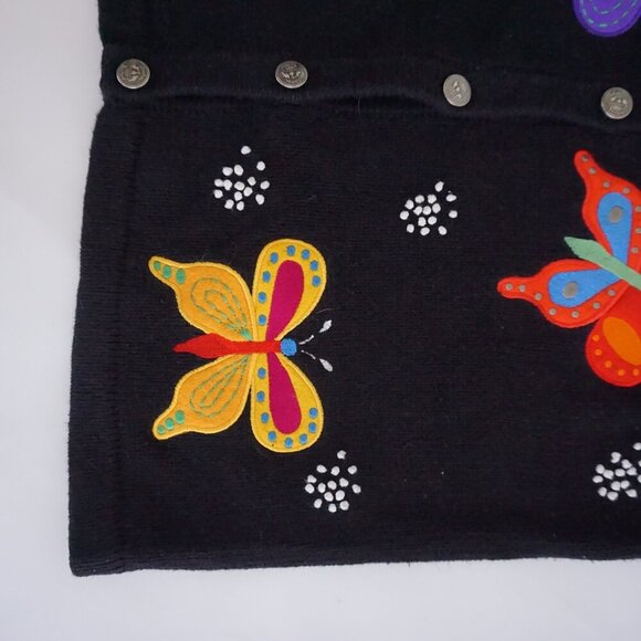 Vintage Quacker Factory Black Butterfly Embroidered Cotton Blend Cardigan S - Picture 5 of 11